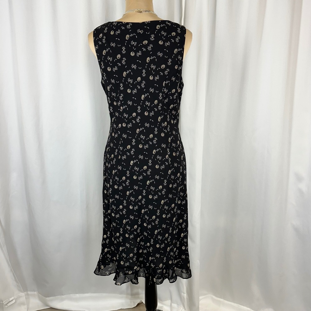 Donna Ricco Petite Size 12P Navy Floral Midi Dress Sleeveless Ruffle Hem - Picture 3 of 15